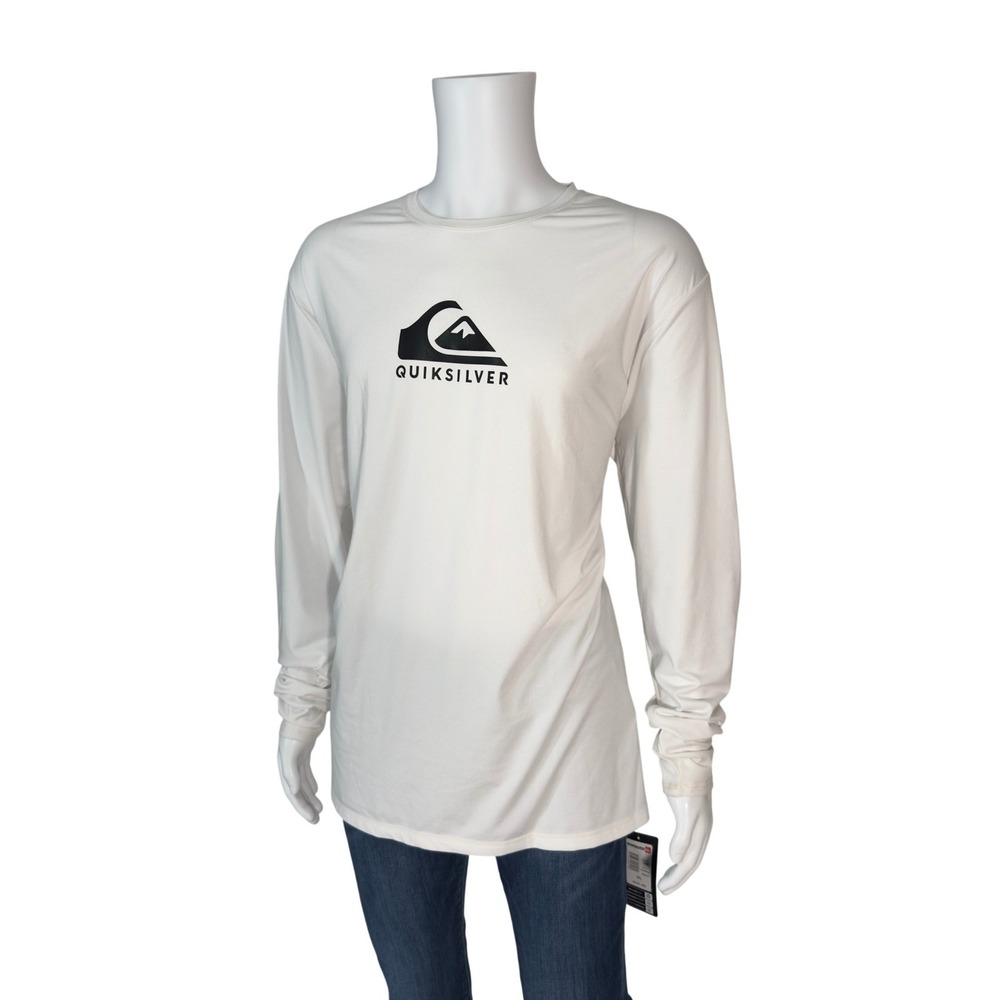 Quiksilver Rash Guard Mens XXL White NWT Solid Streak LS‎ Moisture Wicking Logo